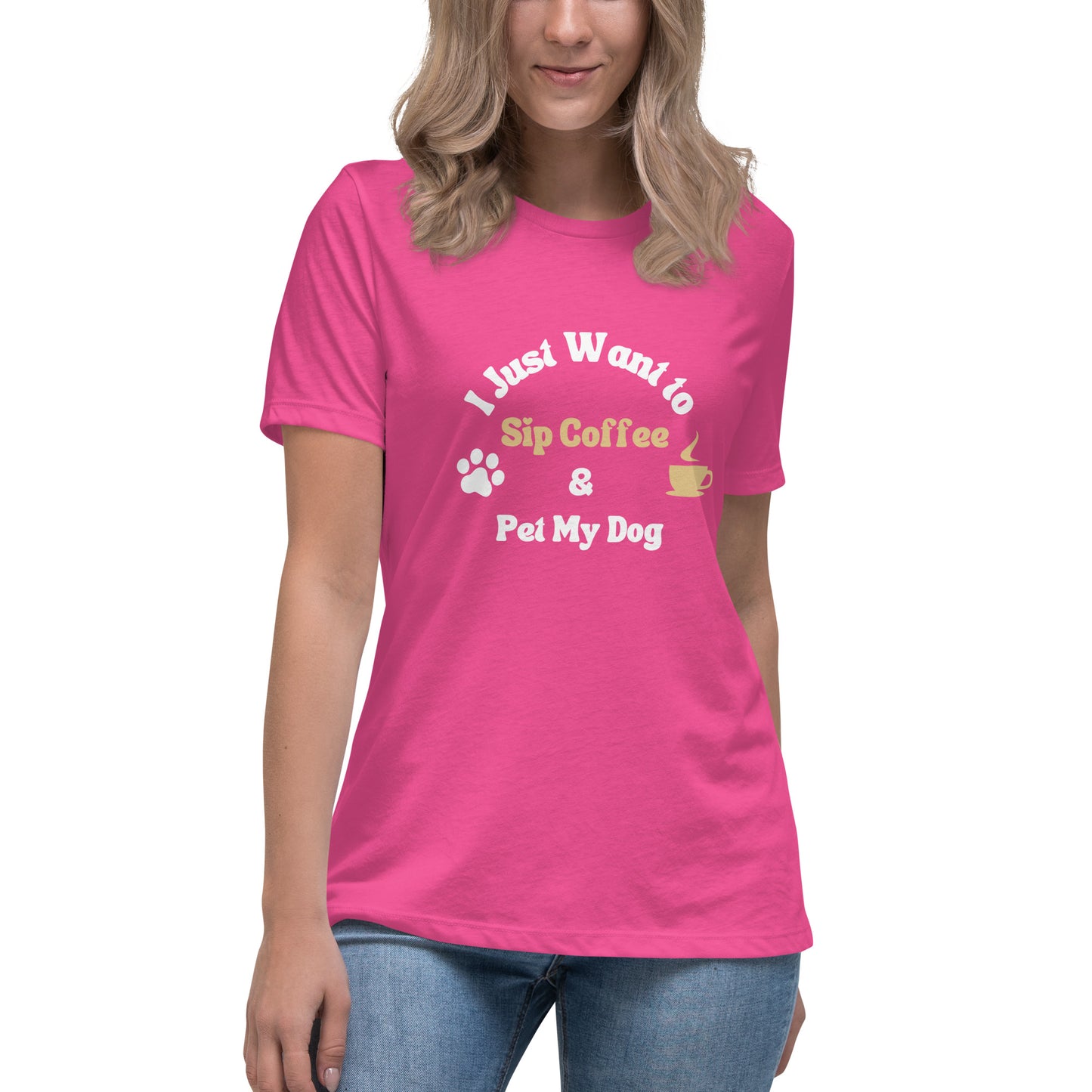 Women's Premium Cotton Relaxed T-Shirt - I Just Want To Sip Coffee & Pet My Dog