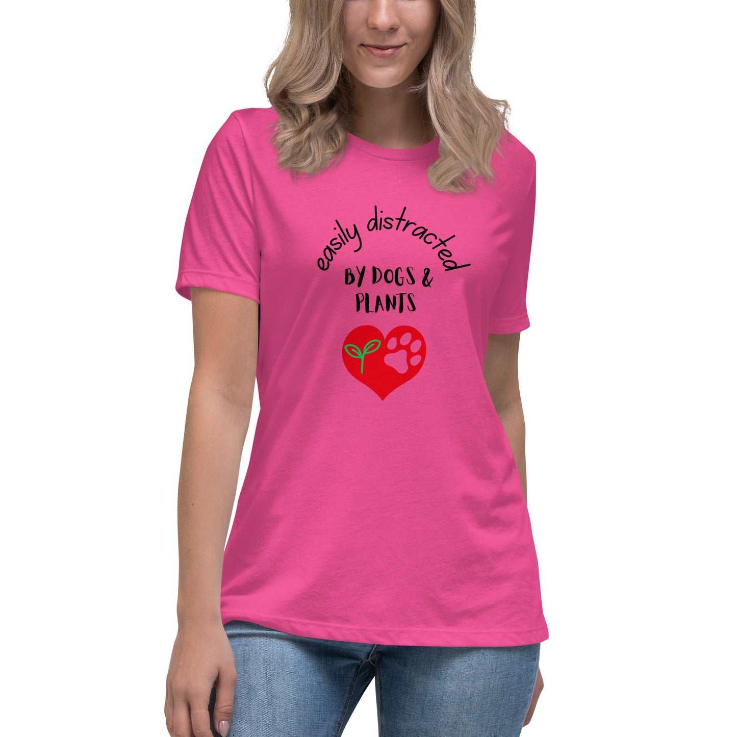 Women's Premium Cotton Relaxed T-Shirt - Easily Distracted By Dogs & Plants