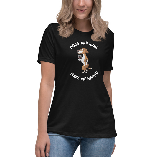 Women's Premium Cotton Relaxed T-Shirt - Dogs & Wine Make Me Happy