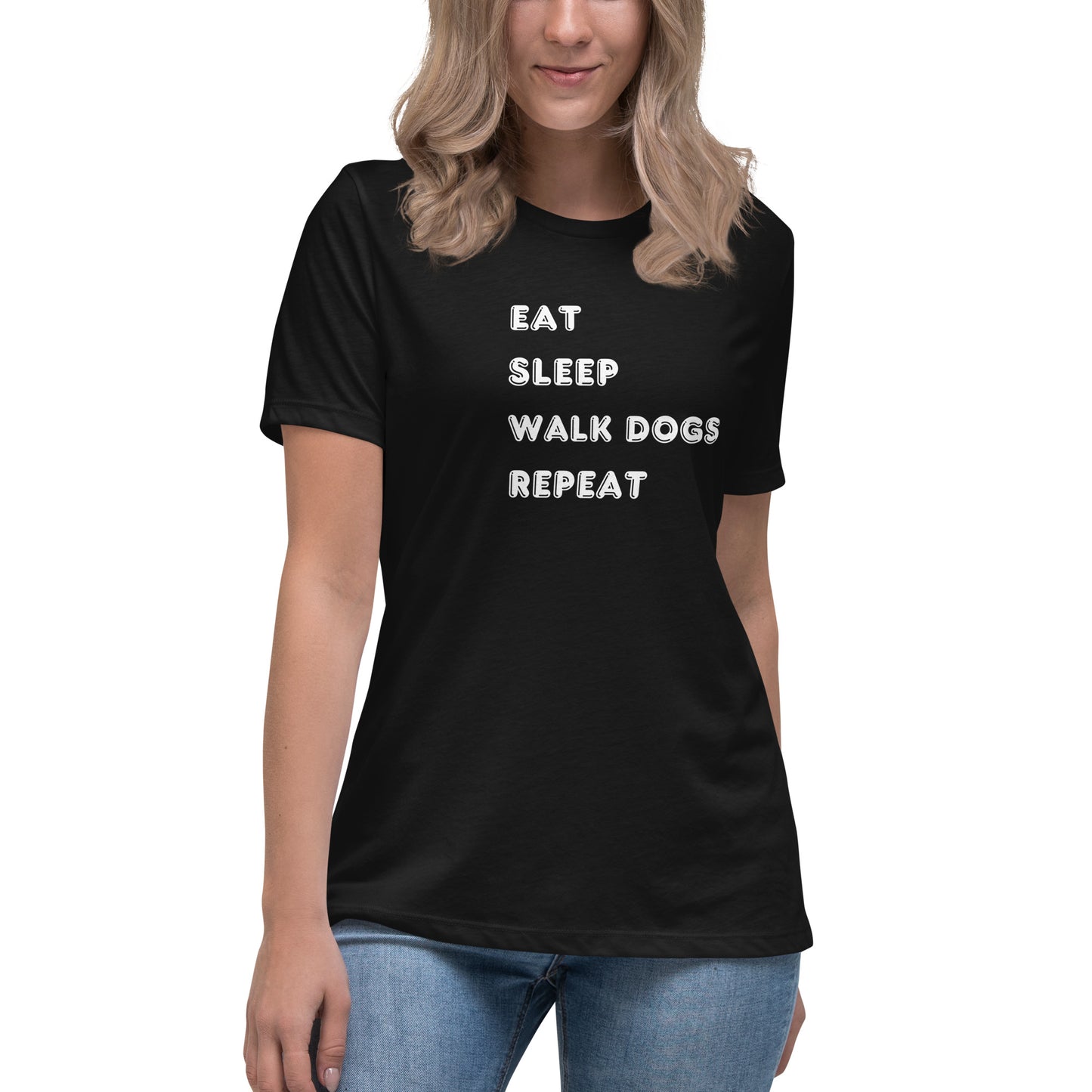 Women's Premium Cotton Relaxed T-Shirt - Eat Sleep Walk Dogs Repeat