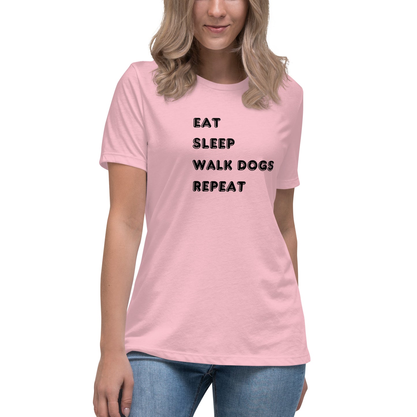 Women's Premium Cotton Relaxed T-Shirt - Eat Sleep Walk Dogs Repeat